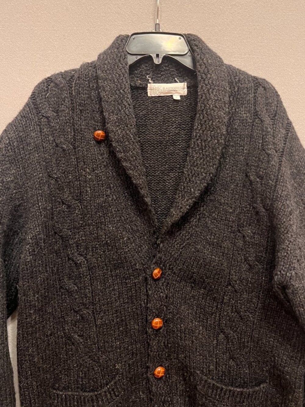 Men’s Vintage B. Altman Wool Dark Gray Cardigan Sweater - Size Large - Picture 2 of 9